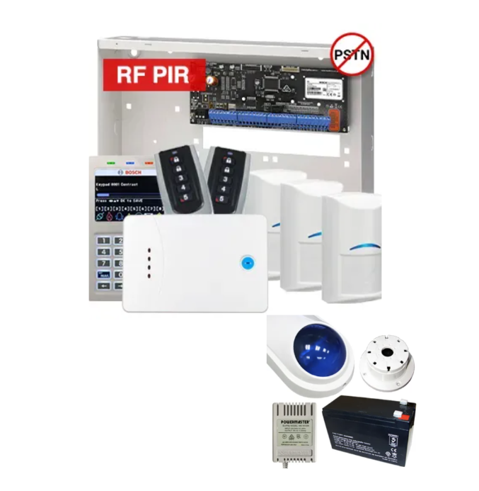 BOSCH Solution 6000 Smart Wireless Alarm Kit – CC615PB IP Panel + CP736B Prox LCD Keypad + 3x RFPR-12 Wireless PIRs + RF120 LAN Receiver + 2x RF110 Smart Remotes + Siren Kit – K6000-IPS-3WPIR-SMART