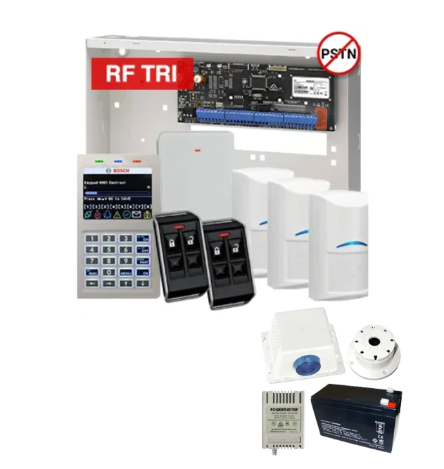 BOSCH Solution 6000 Wireless Alarm Kit – CC615PB IP Panel + CP736B Prox LCD Keypad + 3x RFDL-11 Wireless Tritech Detectors + RFRC-STR2 Receiver + 2x RFKF-FB Remotes + Siren Kit – K6000-IPS-3WTRI