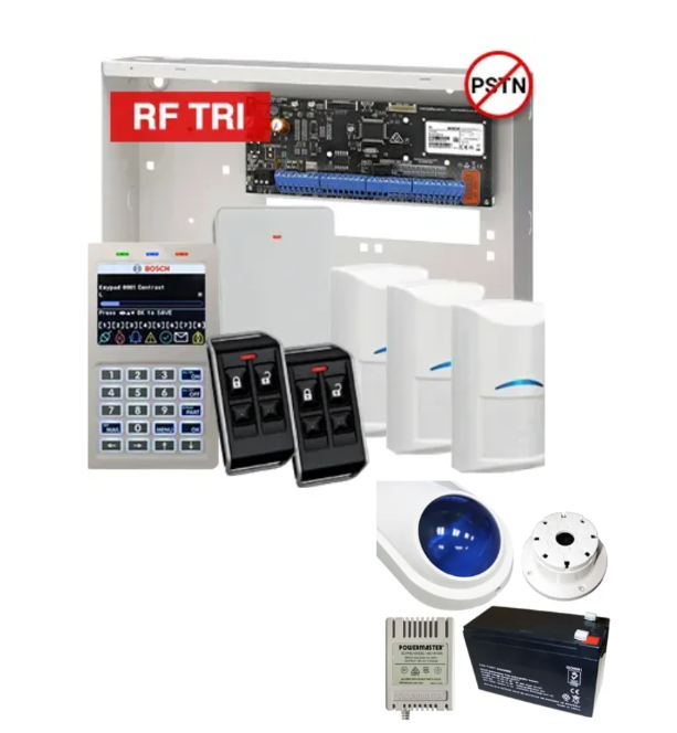 BOSCH Solution 6000 Wireless Alarm Kit – CC615PB IP Panel + CP736B Prox LCD Keypad + 3x RFDL-11 Wireless Tritech Detectors + RFRC-STR2 Receiver + 2x RFKF-FB Remotes + Siren Kit – K6000-IPS-3WTRI