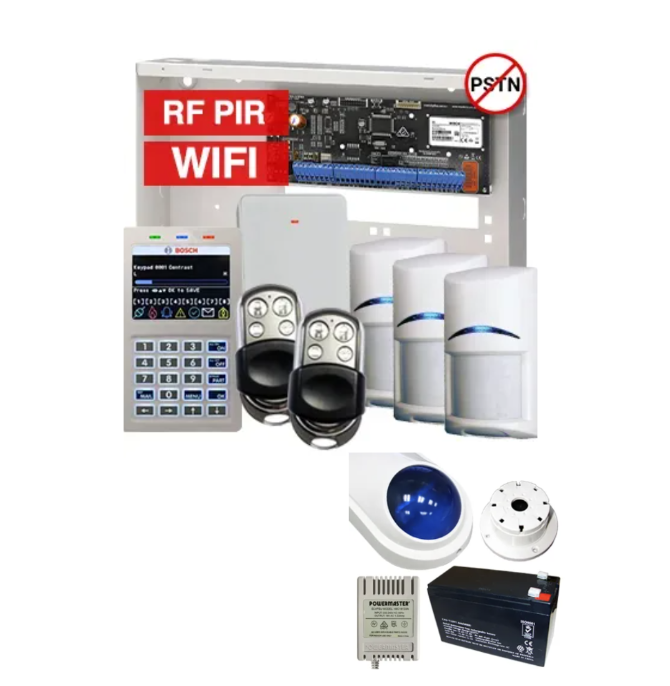 BOSCH Solution 6000 Premium Wireless Alarm Kit – CC615PB IP Panel + CP737B WiFi Prox LCD Keypad + 3x RFPR-12 PIRs + RFRC-STR2 Receiver + 2x HCT4UL Remotes + Siren Kit – K6000-IPW-3WPIR-PREM