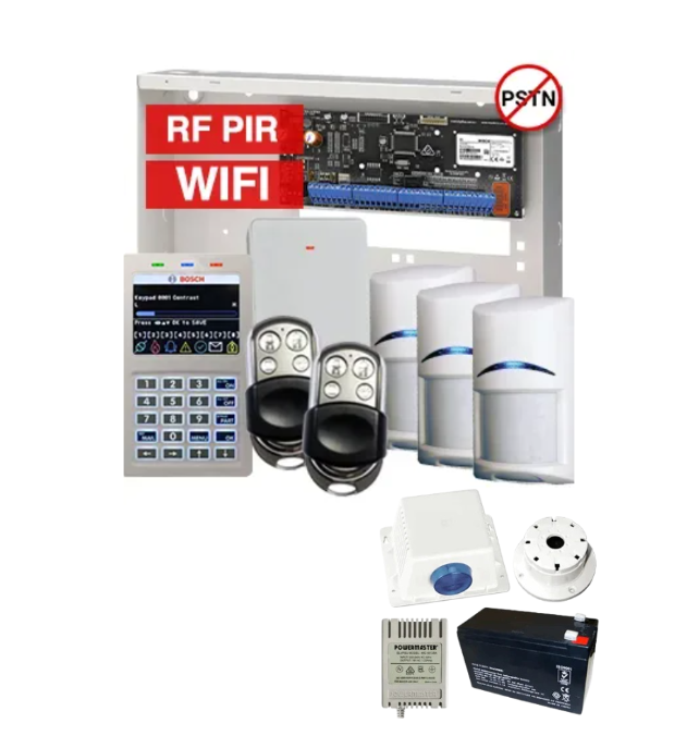 BOSCH Solution 6000 Premium Wireless Alarm Kit – CC615PB IP Panel + CP737B WiFi Prox LCD Keypad + 3x RFPR-12 PIRs + RFRC-STR2 Receiver + 2x HCT4UL Remotes + Siren Kit – K6000-IPW-3WPIR-PREM