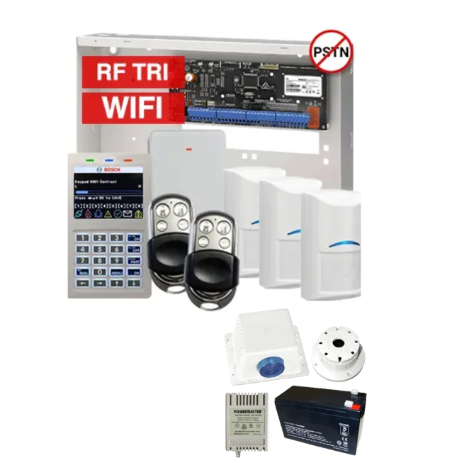 BOSCH Solution 6000 Premium Wireless Alarm Kit – CC615PB IP Panel + CP737B WiFi Prox LCD Keypad + 3x RFDL-11 Tritech Detectors + RFRC-STR2 Receiver + 2x HCT4UL Remotes + Siren Kit – K6000-IPW-3WTRI-PREM