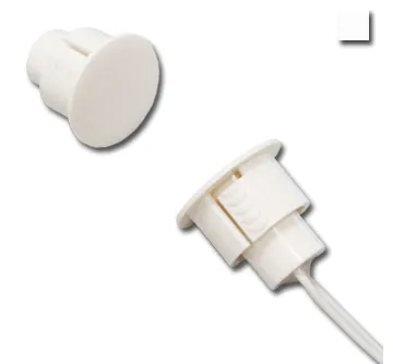 TAGF‑SD19WH Flush‑Mount Steel‑Door Magnetic Contact (Reed Switch) – White, Normally Closed, 3/4″ Diameter, 1½″ Wide Gap, 12″ Leads