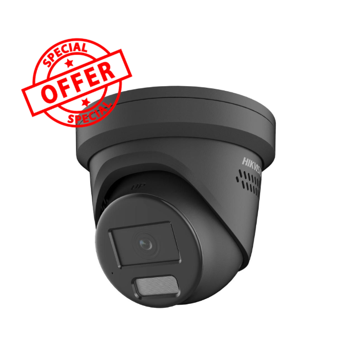 *Special offer Hikvision DS-2CD2347G2-LSU/SL-B 4MP ColorVu Black Network Camera with Strobe Light & Audible Warning – 24/7 Color, IP67, AI Human/Vehicle Detection