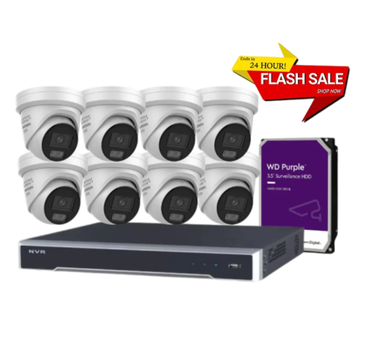 *24h Sale* Hikvision 6MP ColorVu Smart Hybrid Light 8-Camera CCTV Kit with DS-2CD2367G3-LIS2UY/SL Turret Cameras, DS-7608NI-M2/8P 8-Channel 8K NVR, and 6TB HDD – Professional-Grade Surveillance System