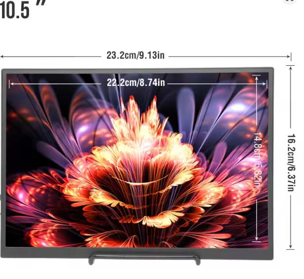 10.5″ Portable Monitor 1920×1280 HDR, 15:10 Aspect Ratio, IPS Panel, Low Blue Light, Mini‑HDMI + Dual USB‑C 3.1 – Ideal for CCTV, Smartphone, PC & Laptop Extension (Model A105W01)