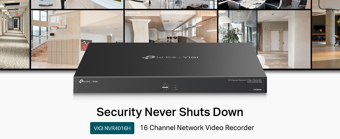 TP-Link VIGI NVR4016H | 16‑Channel 4K Network Video Recorder, Dual HDMI Output, H.265+ Compression, 4× SATA (Up to 16 TB Each) non PoE