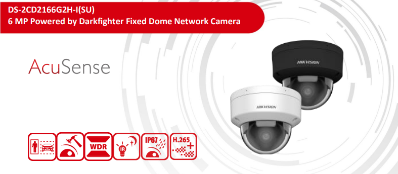 Hikvision DS‑2CD2166G2H-I 6 MP DarkFighter Fixed Dome Network Camera with Built-in Microphone, IP67/IK10, Deep Learning Analytics - CCTV Importers