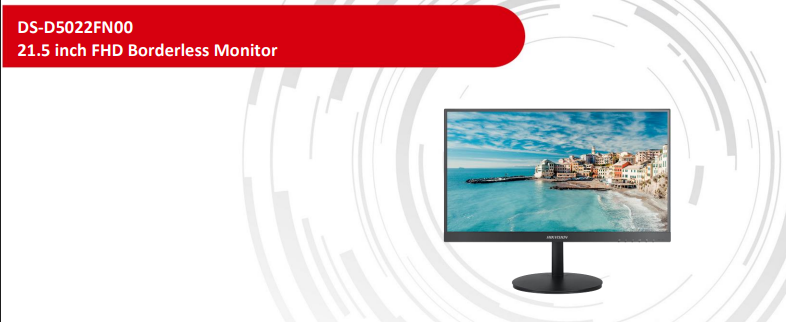 Hikvision DS-D5022FN00 21.5 Inch FHD Borderless Monitor, 1080p LED Display, HDMI & VGA, VESA Mount Compatible - CCTV Importers
