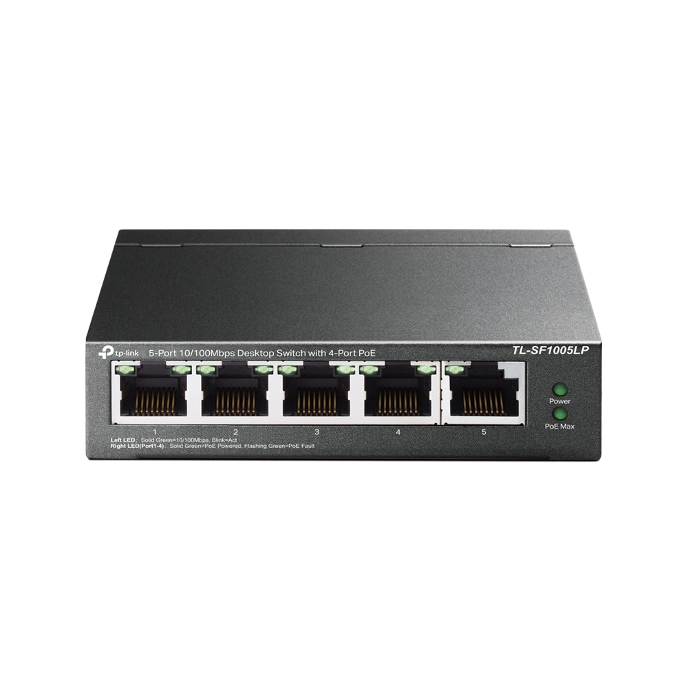TP-Link TL-SF1005LP 5-Port 10/100Mbps Desktop Switch with 4-Port PoE | Compact Fanless PoE Switch with Extend and Priority Modes for Small Networks