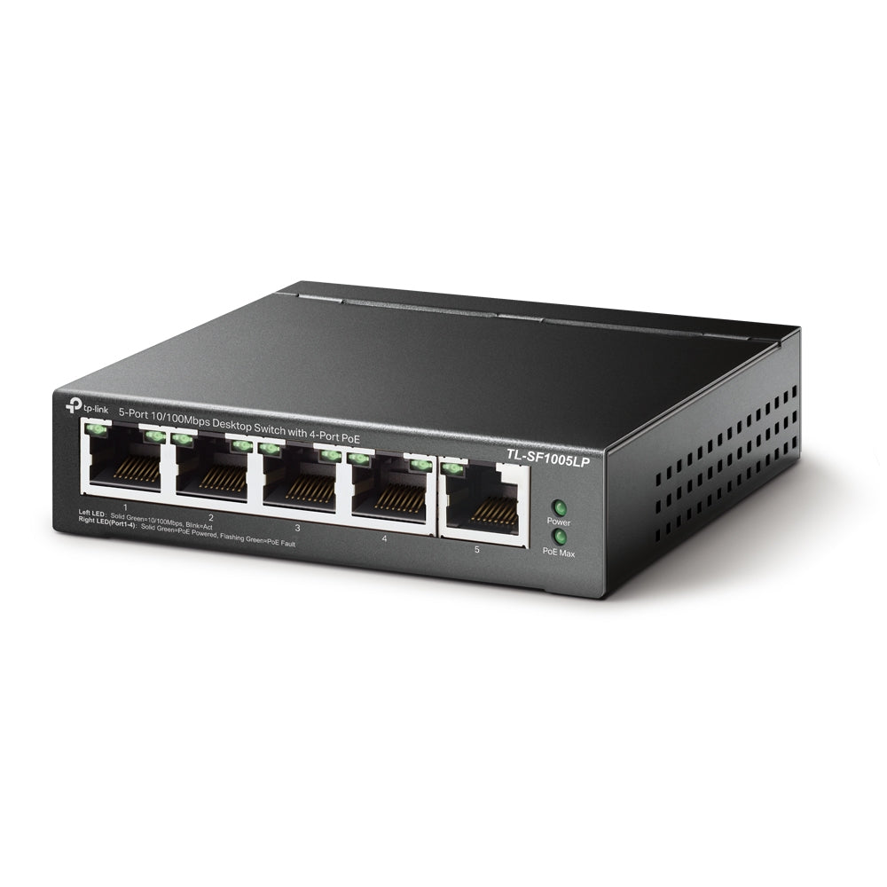 TP-Link TL-SF1005LP 5-Port 10/100Mbps Desktop Switch with 4-Port PoE | Compact Fanless PoE Switch with Extend and Priority Modes for Small Networks