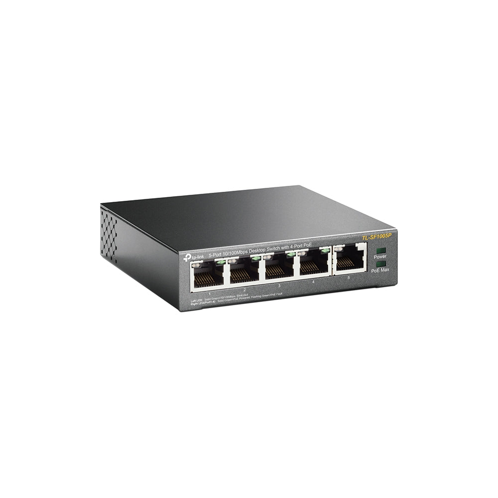 TP-Link TL-SF1005P 5-Port 10/100Mbps Desktop Switch with 4-Port PoE | Compact Plug-and-Play PoE Switch for Small Business and Home Networks