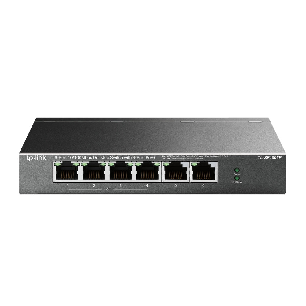 TP-Link TL-SF1006P 6-Port 10/100Mbps Desktop Switch with 4-Port PoE+ | Compact Fanless PoE Switch for CCTV, VoIP, and Small Networks