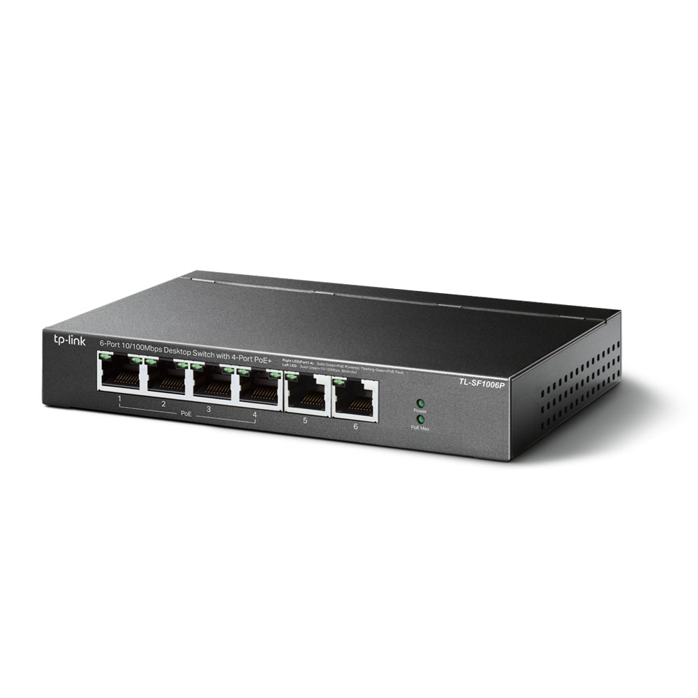 TP-Link TL-SF1006P 6-Port 10/100Mbps Desktop Switch with 4-Port PoE+ | Compact Fanless PoE Switch for CCTV, VoIP, and Small Networks