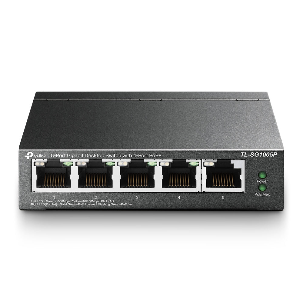 TP-Link TL-SG1005P 5-Port Gigabit Desktop Switch with 4-Port PoE+ | Compact, Silent, Reliable Power for Devices