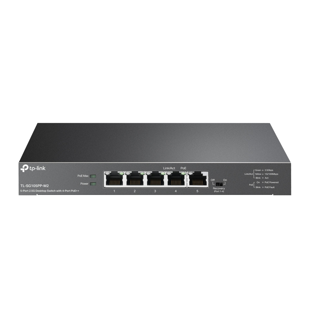 TP-Link TL-SG105PP-M2 5-Port 2.5G Desktop Switch with 4-Port PoE++ | Fanless, 2.5 Gigabit Speeds, 123W PoE Budget