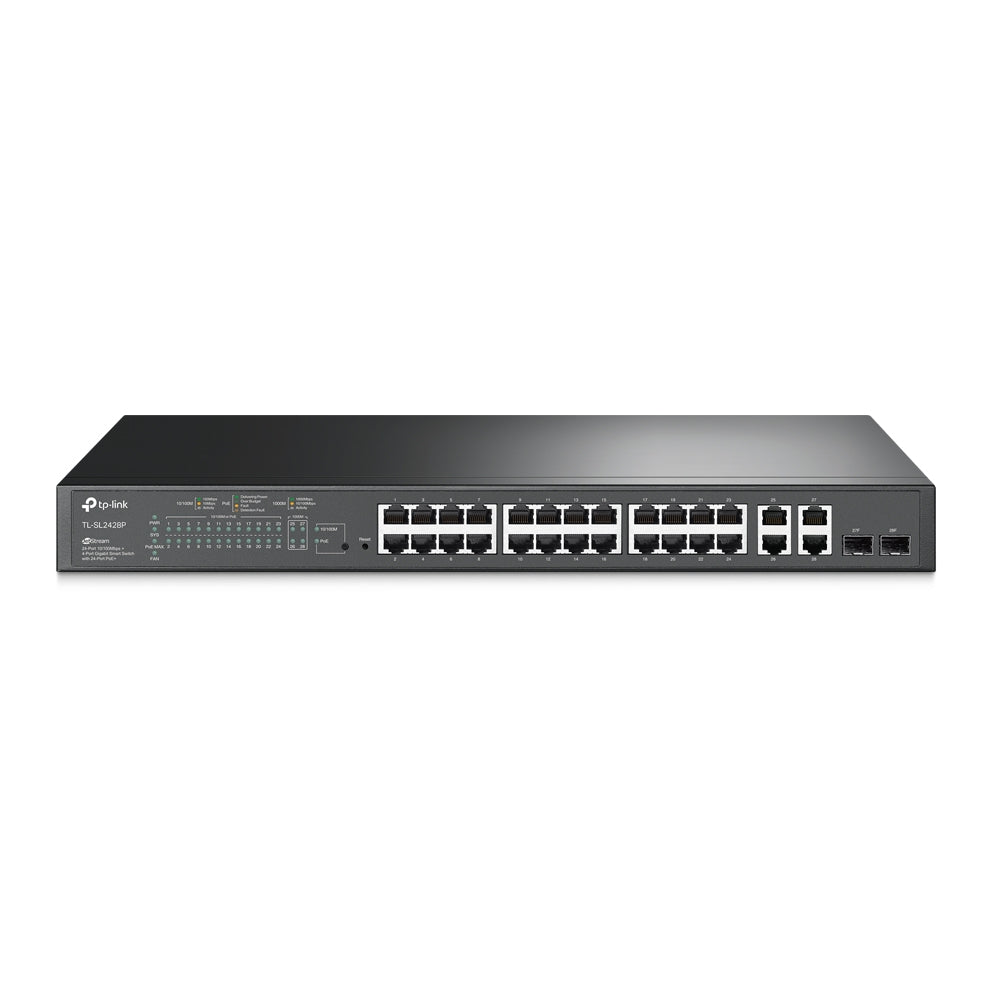TP-Link JetStream TL-SL2428P 24-Port 10/100Mbps + 4-Port Gigabit Smart Switch with 24-Port PoE+ | High-Power 250W PoE, L2/L3 Features, Advanced Security