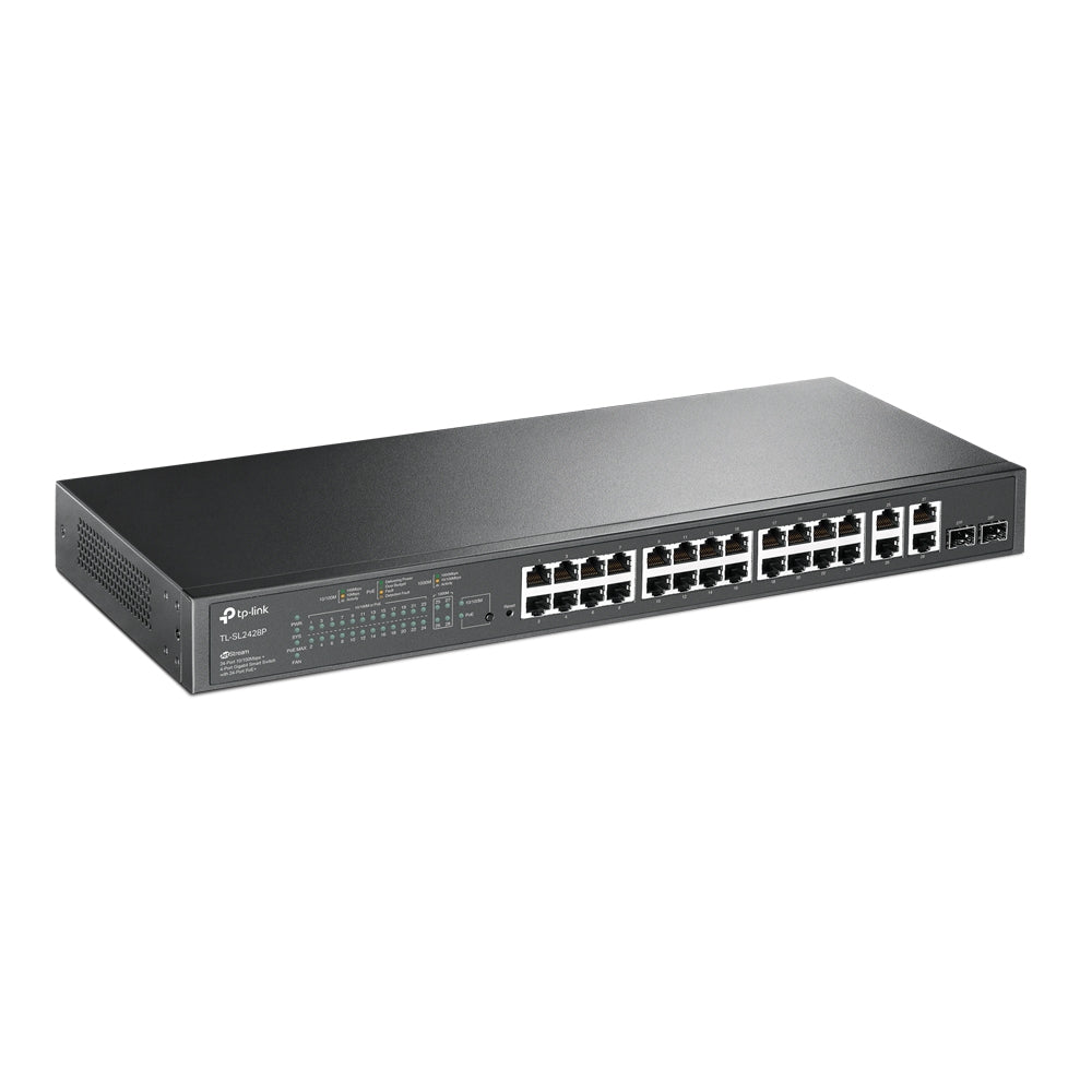 TP-Link JetStream TL-SL2428P 24-Port 10/100Mbps + 4-Port Gigabit Smart Switch with 24-Port PoE+ | High-Power 250W PoE, L2/L3 Features, Advanced Security