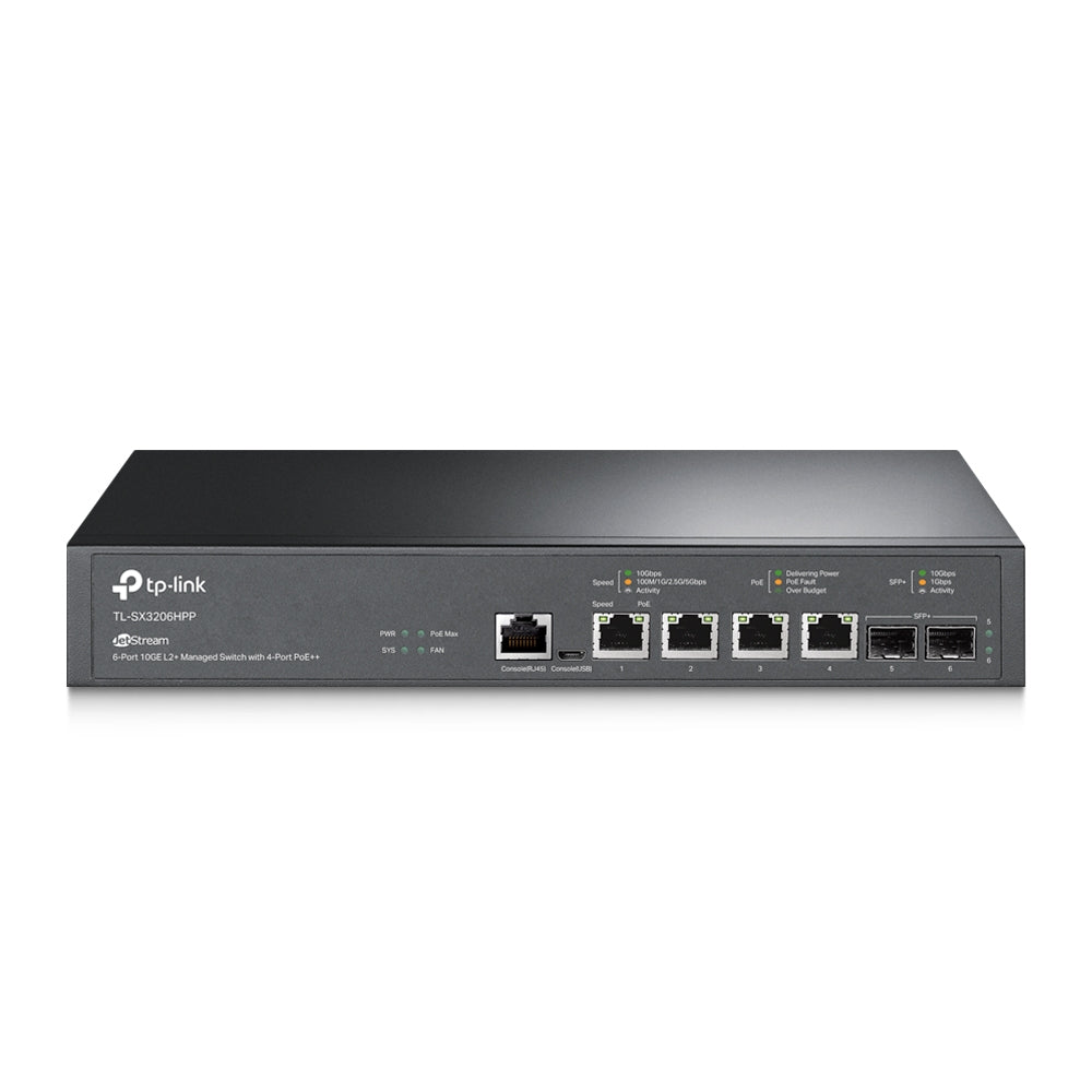 TP-Link TL-SX3206HPP — JetStream 6-Port 10GE L2+ Managed Switch with 4× PoE++ 10G Ports