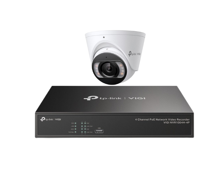 TP-Link VIGI 4MP CCTV Kit – 4 x VIGI C445 Full-Colour AI Cameras + 4CH NVR1004H-4P Recorder with PoE & HDD Support | SKU: VIGI C445, 126-560ESS-1