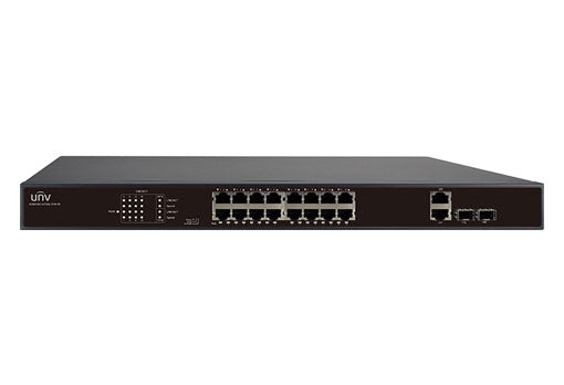 UNIVIEW NSW2010-16T2GC-PoE-IN 16-Port PoE+ Switch | 250W PoE Power | 2x 1G SFP Fibre | 2x Combo Uplink | L2 Unmanaged | Rackmount | Black