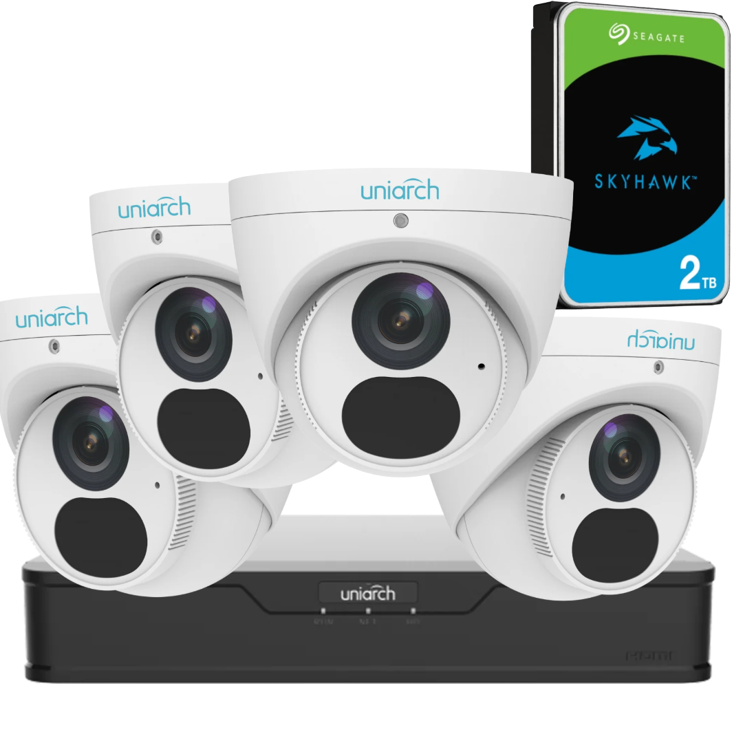 Uniarch 4 x 6MP Turret Camera 8CH PoE NVR 2TB Complete CCTV Security Kit