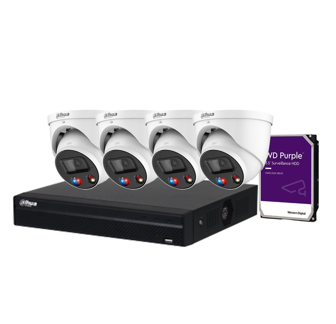 Dahua AI TiOC 4x 6MP CCTV Cameras DH-IPC-HDW3649H-AS-PV-ANZ, 4CH WizSense NVR DHI-NVR4104HS-4P Kit