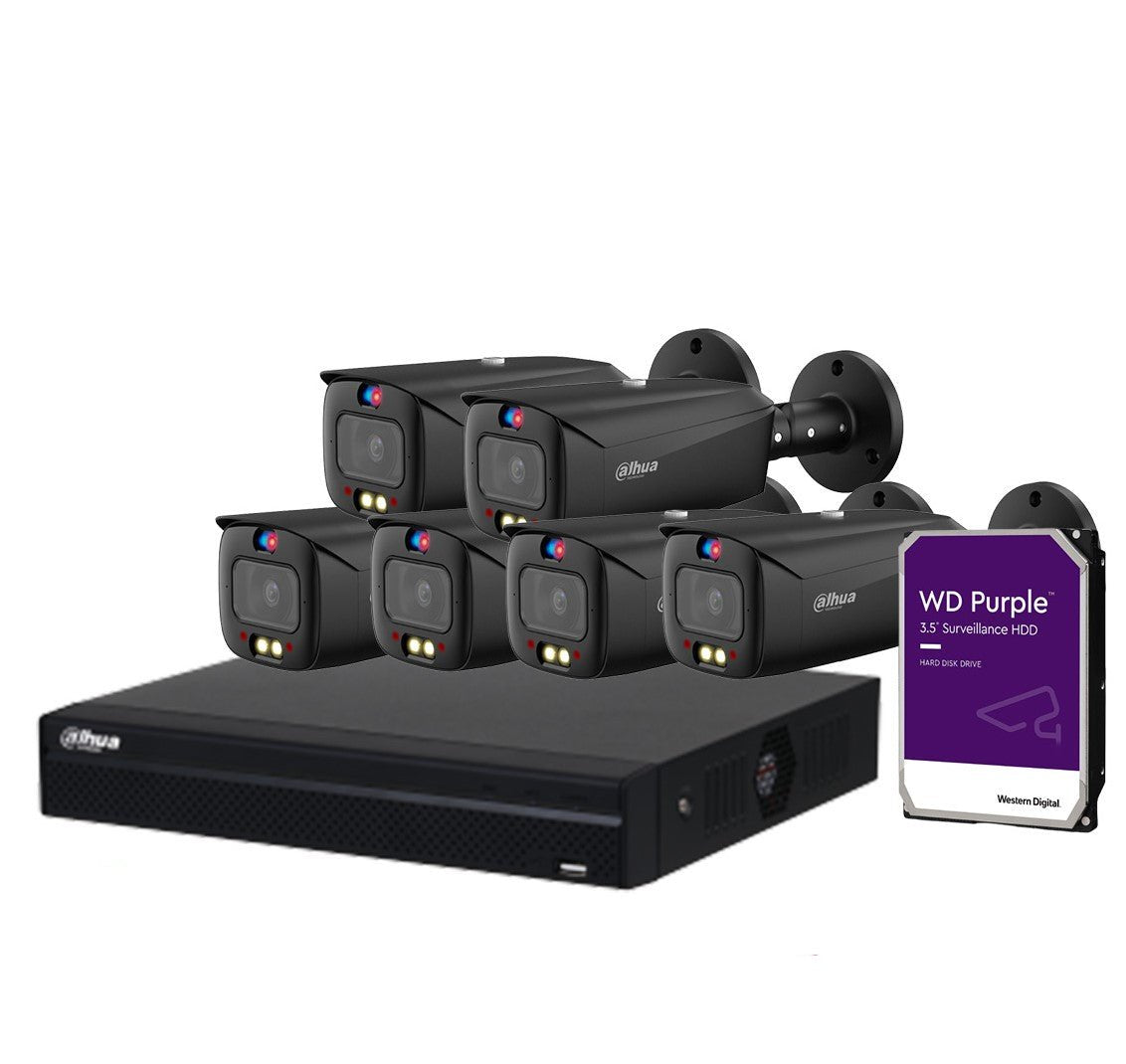 Dahua TiOC Security System 6x 6MP Bullet Cameras (Black), 8CH WizSense NVR + HDD (DH-IPC-HFW3649T1-AS-PV-ANZ-BLK)