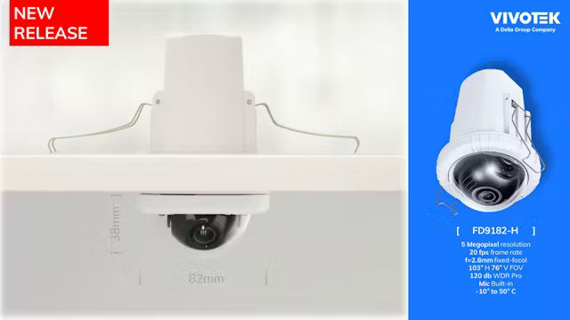 VIVOTEK FD9182-H 5MP Recessed Mount Fixed Dome IP Camera with WDR Pro, SNV, Smart Stream III, Built-in Mic, and PoE Support
