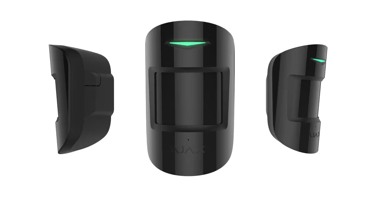 Ajax CombiProtect wireless alarm detector with PIR motion and glass break sensors in white or black for added security.