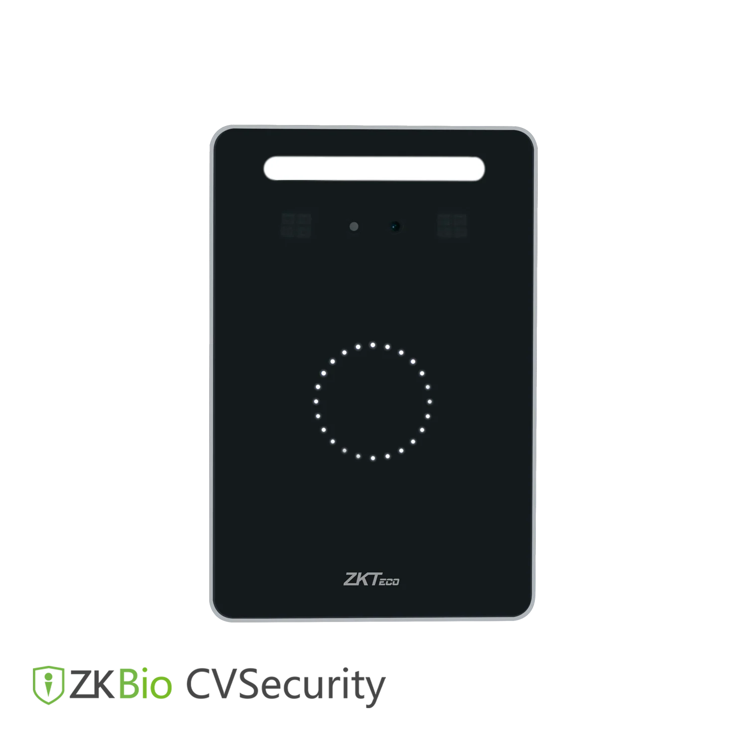 ZKTeco KF1200 face recognition terminal with RFID card reader, showing visible light facial scanner and card access interface.
