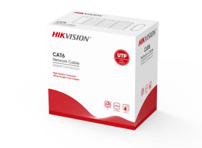 Hikvision Cat6 U/UTP network cable with PVC jacket, 305m length, 24AWG solid copper, PoE compatible for CCTV installations