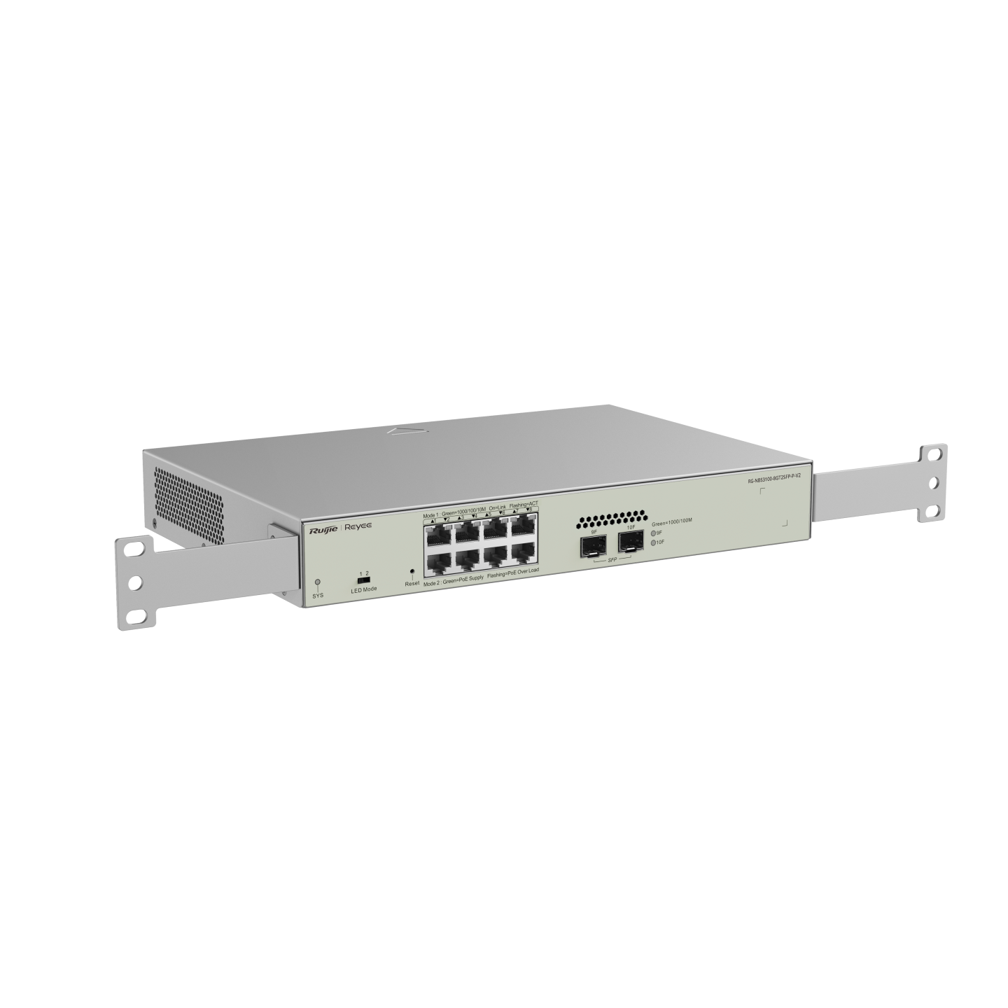 RG-NBS3100-8GT2SFP-P-V2 10-Port Gigabit Layer 2 Cloud Managed PoE Switch – 8 PoE+ Ports, 2 SFP Uplinks, 125W, Fanless, Enterprise-Class