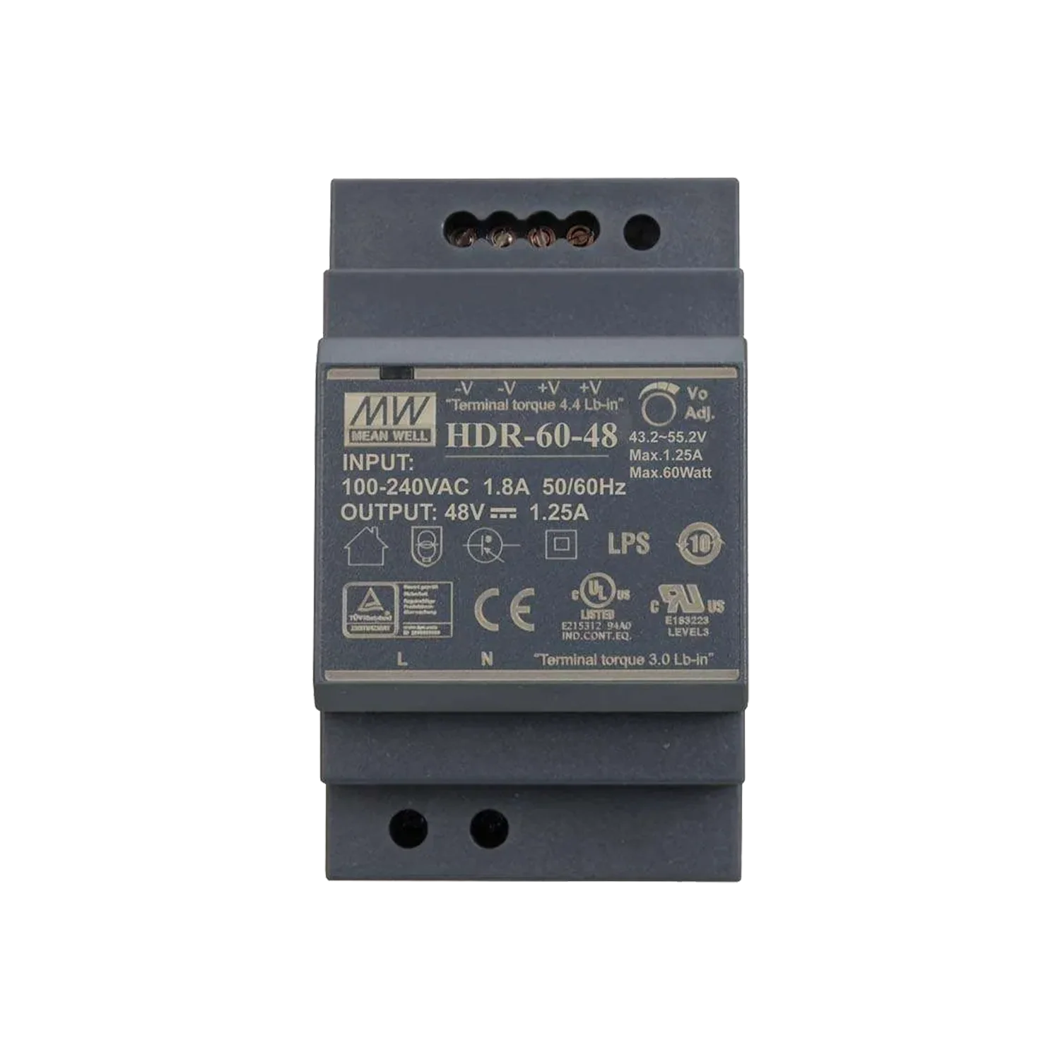 HDR-60-SPEC Power Supply Unit for Akuvox NS-2 – 54VDC 1.25A Output, 100–240VAC Input, DIN Rail Mountable