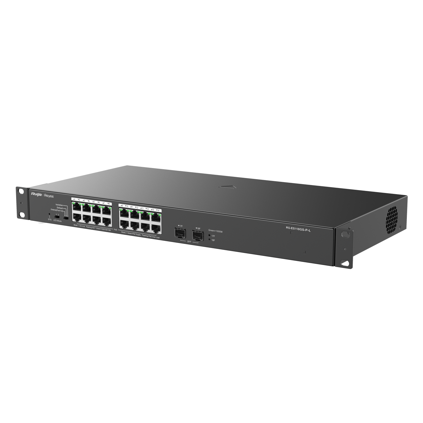 Ruijie Reyee RG-ES118GS-P-L 18-Port Gigabit Unmanaged PoE Switch | 16 PoE+ Ports | 2 SFP Uplinks | 247W PoE Budget | CCTV & Business Network Switch