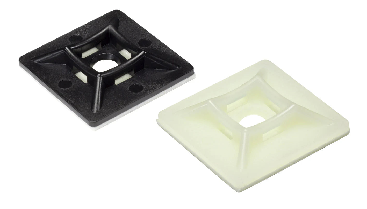 CTB40 Self-Adhesive Cable Tie Base – 28mm x 28mm x 3.5mm, White Polymer, Packet of 25 | Large Surface Cable Mounts for 5.0mm Ties