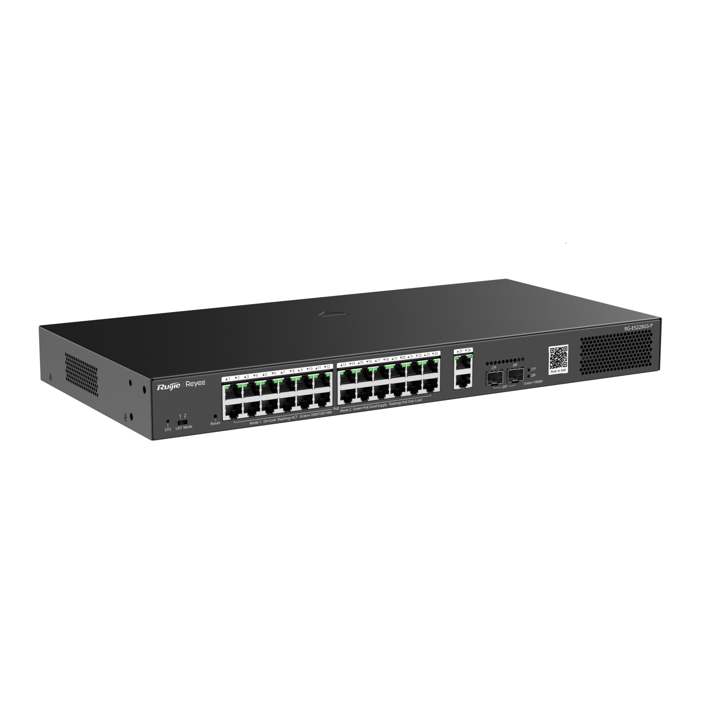 RG-ES228GS-P 28-Port Gigabit Smart Cloud Managed PoE Switch – 24 PoE+ Ports, 2 RJ45 Uplinks, 2 SFP Ports, Fan-Controlled, Ideal for Enterprise & CCTV Networks