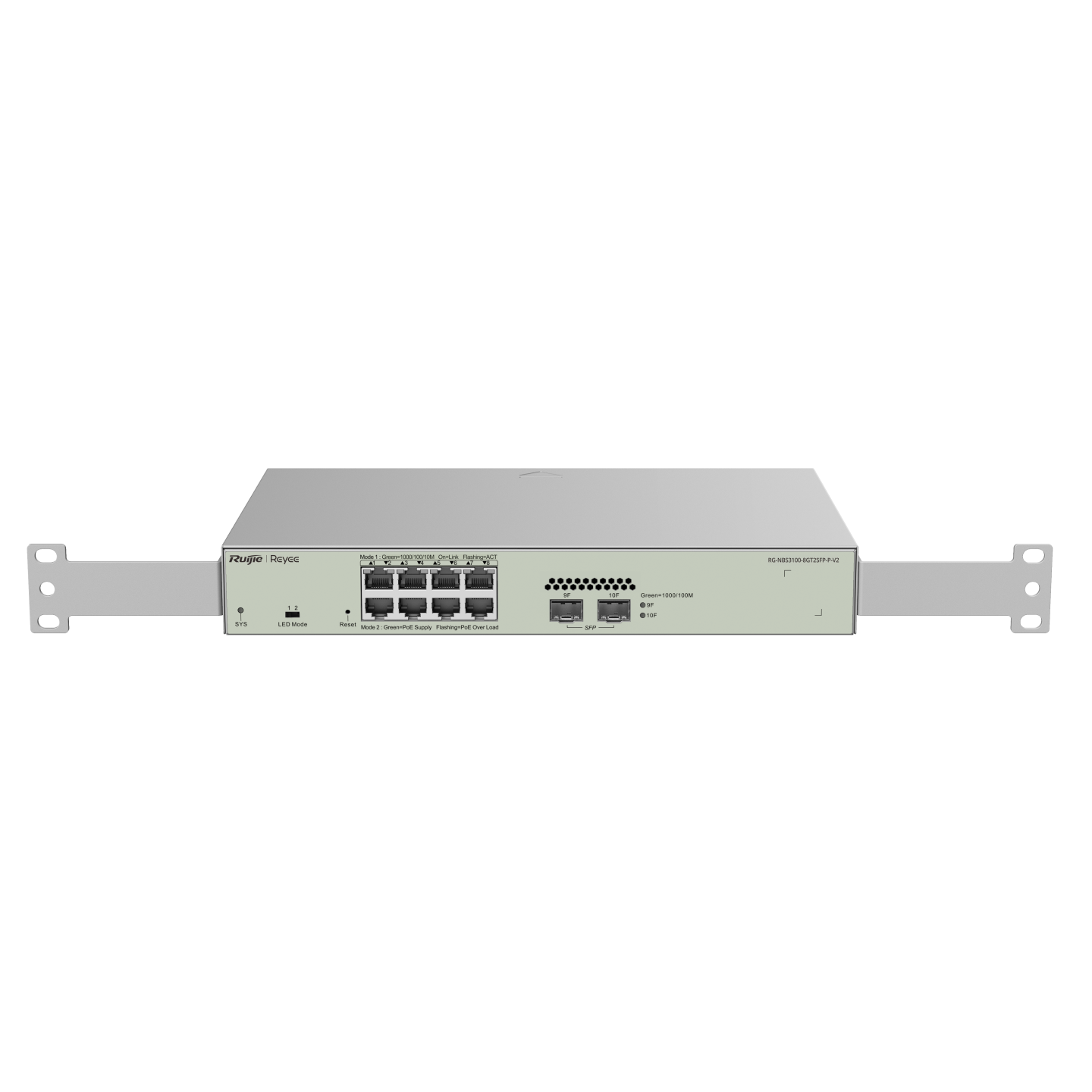 RG-NBS3100-8GT2SFP-P-V2 10-Port Gigabit Layer 2 Cloud Managed PoE Switch – 8 PoE+ Ports, 2 SFP Uplinks, 125W, Fanless, Enterprise-Class