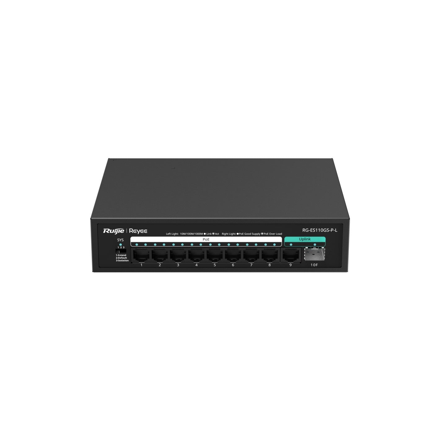 Ruijie Reyee RG-ES110GS-P-L 10-Port Gigabit Unmanaged PoE Switch | 8 PoE+ Ports | 1 SFP Uplink | 120W PoE Budget | CCTV & Business Network Switch