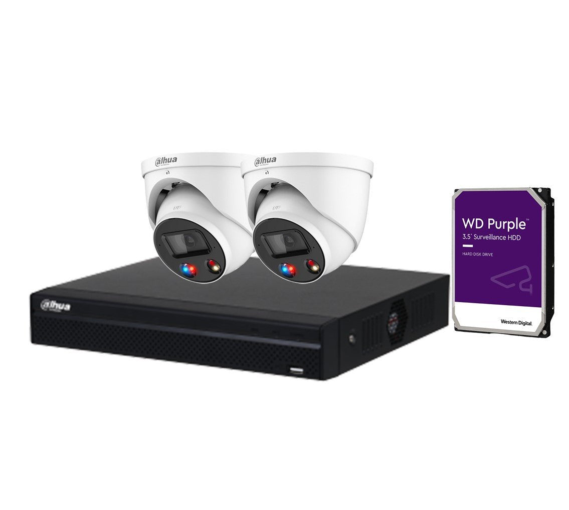 Dahua 8MP AI TiOC 2x Turret CCTV Cameras, 4CH WizSense NVR + WD HDD Kit (IPC-HDW3849H-AS-PV-ANZ-0280B-S2)