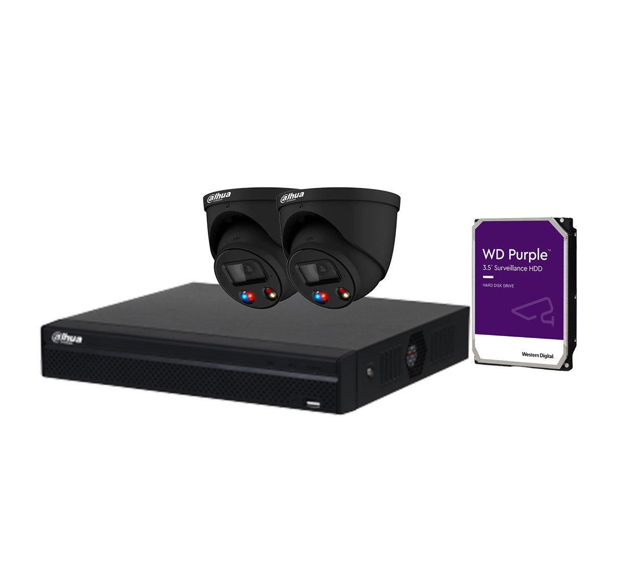 Dahua 8MP AI TiOC 2x Turret CCTV Cameras (Black), 4CH WizSense NVR + WD HDD Kit (IPC-HDW3849H-AS-PV-ANZ-0280B-S3)