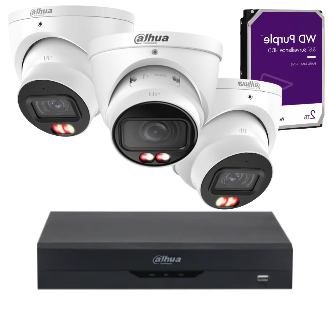 Dahua 6MP 3 Camera AI CCTV Security Kit with 4 Channel PoE WizSense NVR & 2TB Surveillance HDD | ACUPICK Smart Dual Light | Complete IP Security System