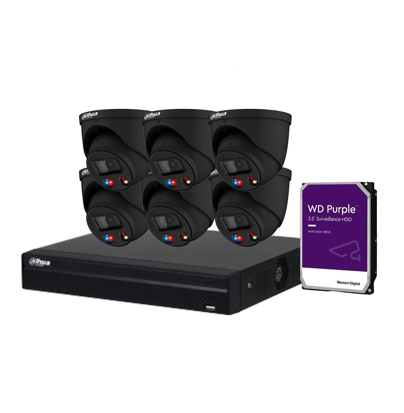 Dahua Active Deterrence TIOC AI 6 Cameras (Black) with 8CH NVR4108HS-8P-AI/ANZ AI NVR System (8MP Camera)
