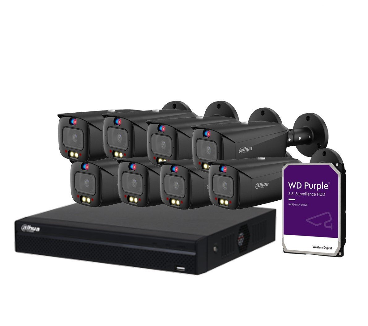 Dahua TiOC Security System 8x 6MP Bullet Cameras (Black), 8CH WizSense NVR + HDD (DH-IPC-HFW3649T1-AS-PV-ANZ-BLK)