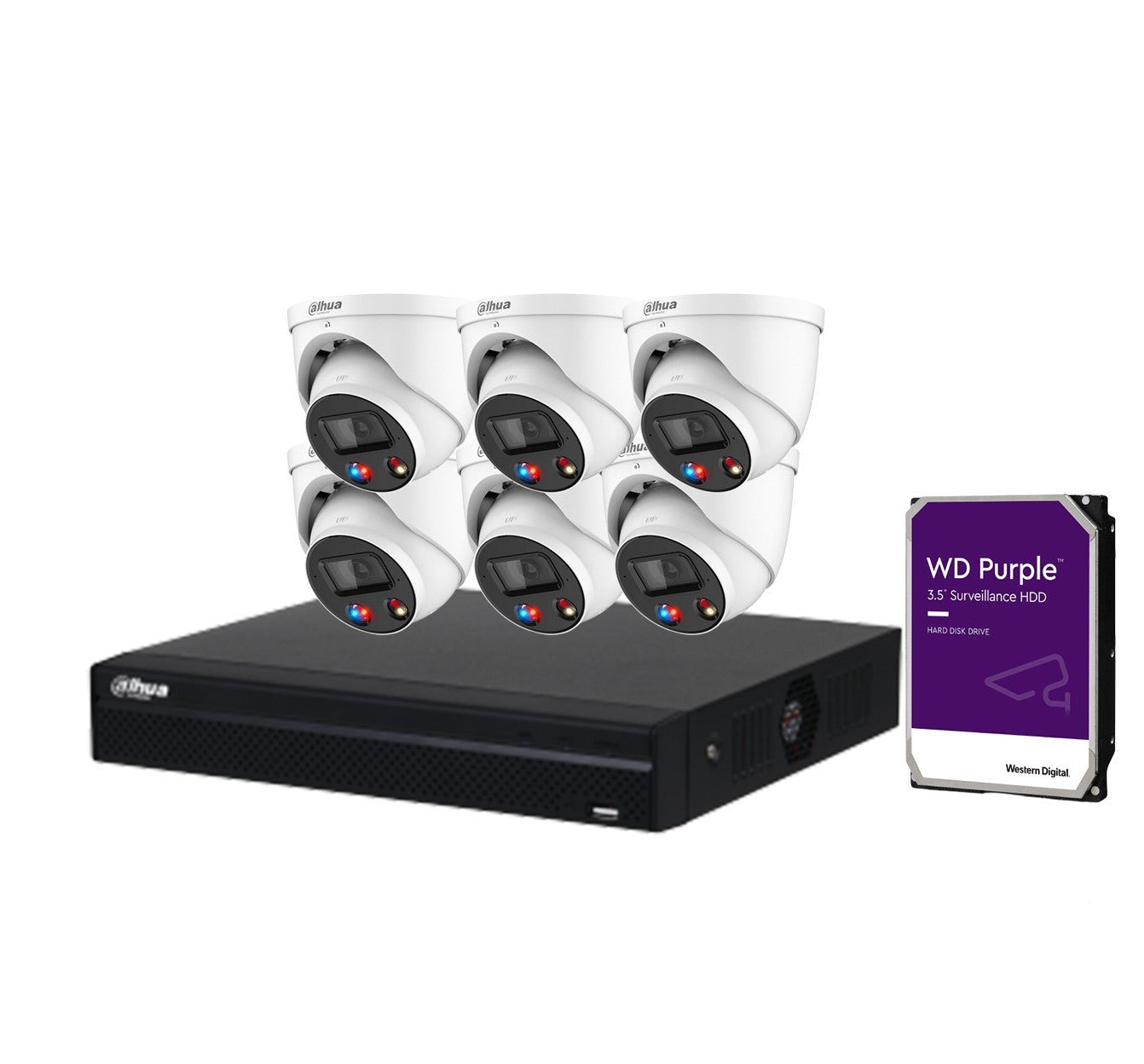 Dahua AI TiOC 6x 6MP CCTV Cameras (White) DH-IPC-HDW3649H-AS-PV-ANZ, 8CH WizSense NVR Kit