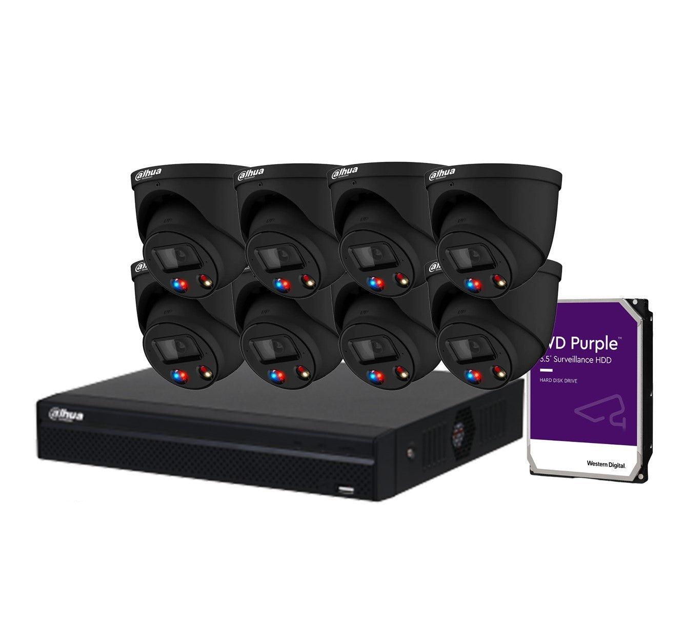 Dahua Active Deterrence TIOC AI 8 Cameras (Black) with 8CH AI NVR System (8MP Camera) Kit