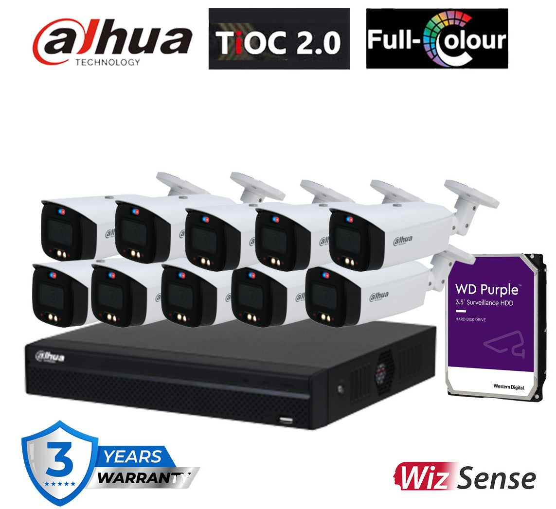 Dahua TiOC Security System 10x 6MP Bullet Cameras, 16CH WizSense NVR + HDD (DH-IPC-HFW3649T1-AS-PV-ANZ)