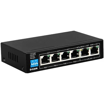 D-Link DES-F1006P-E 6-Port Fast Ethernet PoE Switch with 4 Long-Reach PoE Ports, 2 Uplink Ports & 60W PoE Budget