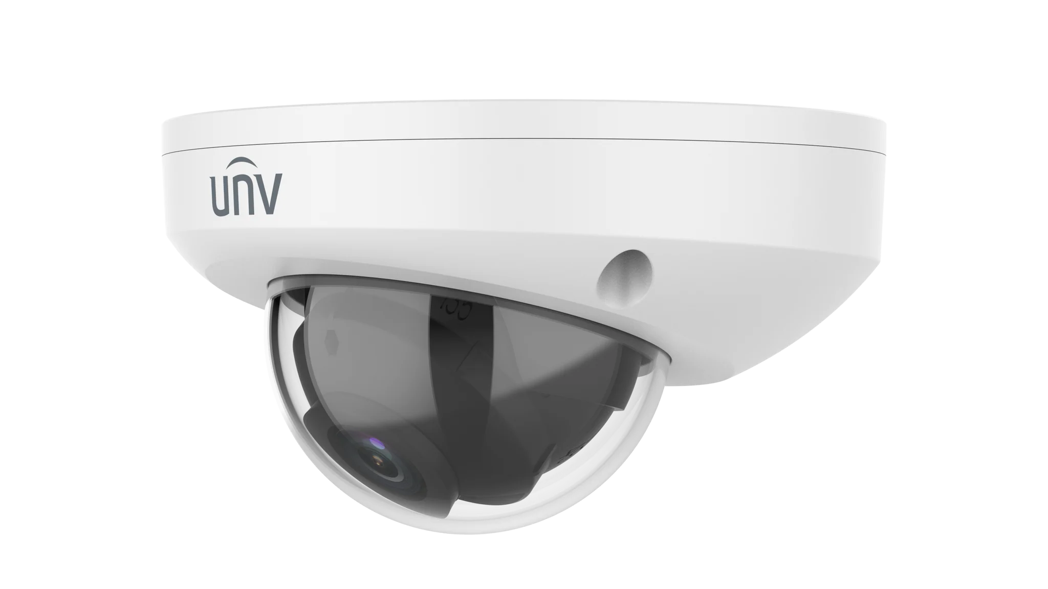 Uniview 8MP LightHunter IR mini dome CCTV camera with 2.8mm lens, built-in mic, SD card slot, and 80m IR range.