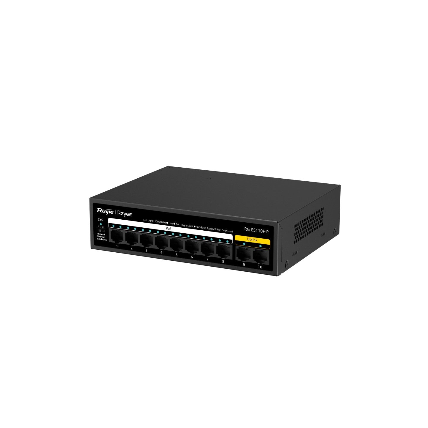 RG-ES110F-P 10-Port 10/100 Mbps Unmanaged PoE Switch – 8 PoE+ Ports, Fanless, Ideal for Surveillance & Small Office Networking